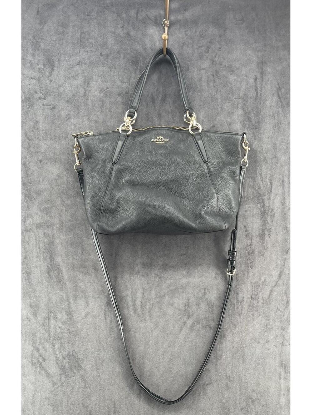Coach Kelsey Black Pebbled Leather Crossbody Satchel Tote Bag Shoulder Purse - Picture 1 of 13